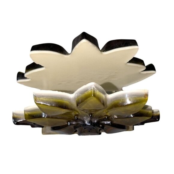 Vintage Resin Flower Napkin/Letter Holder Green & Brown Handmade MCM - Picture 7 of 15